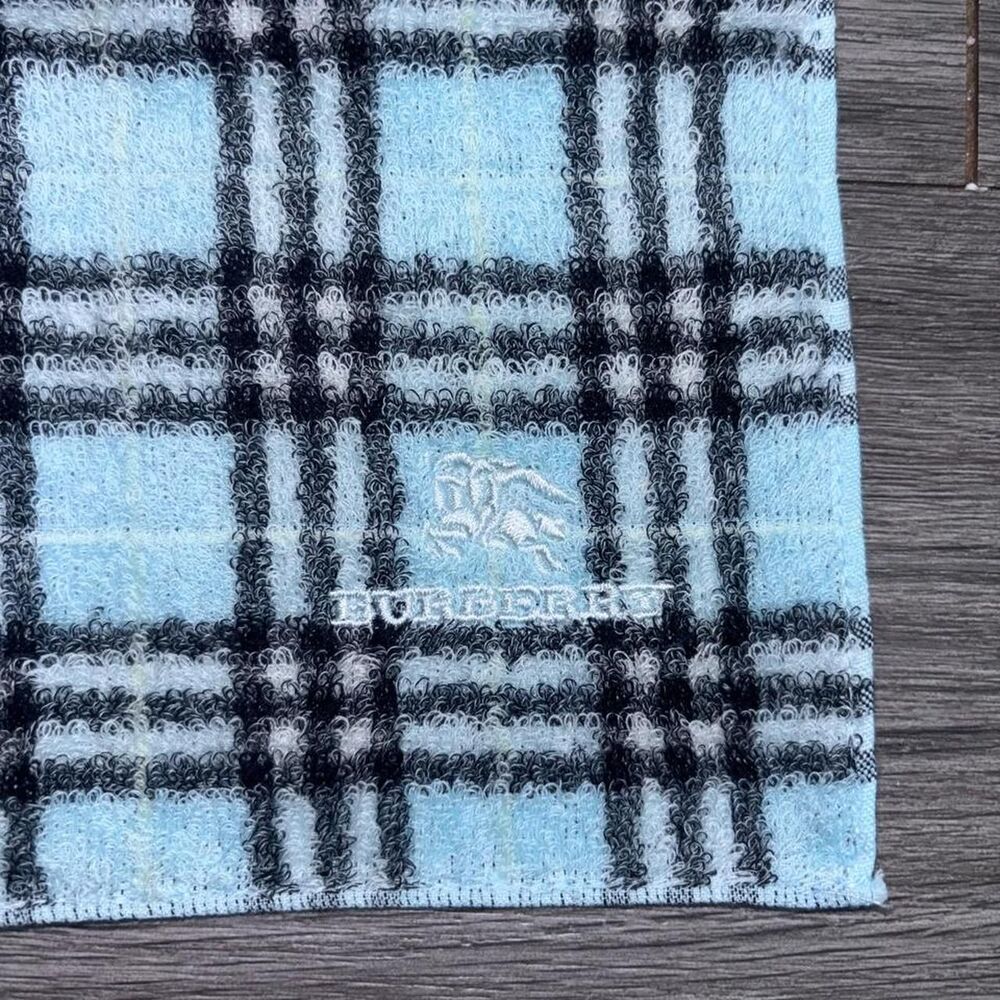 Burberry Blue Embroidered Plaid Hand Towel/Handkerchief Vintage